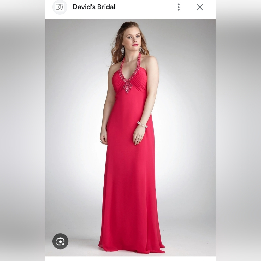 David's Bridal Vibrant Pink Halter Prom Dress